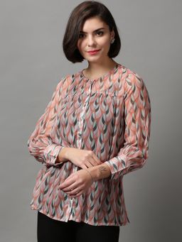 SHOWOFFFF - Women's Regular Sleeves Ethnic Motifs Peach Shirt Style Top