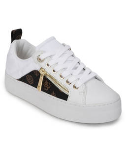 Guess - White Lace-Ups Monogram Sneakers