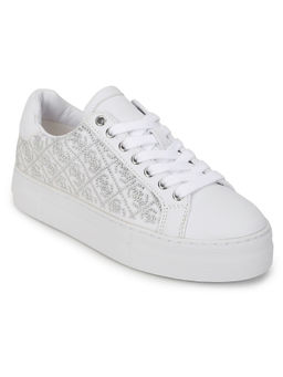 Guess - White Lace-Ups Embellished Sneakers