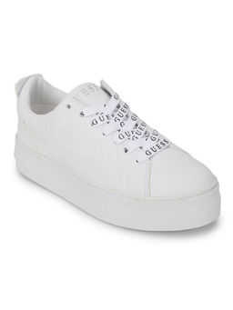 Guess - White Lace-Ups Textured Sneakers