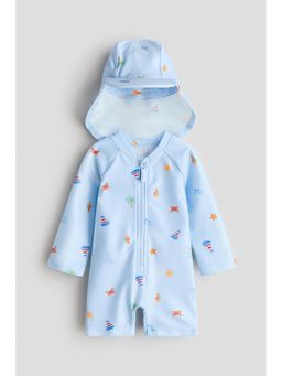 H&M - Unisex Blue Upf 50 Sun Protection Swimsuit with Cap