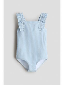 H&M - Girls Blue Frill-Trimmed Swimsuit
