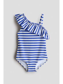 H&M - Girls Blue Flounced One-Shoulder Swimsuit