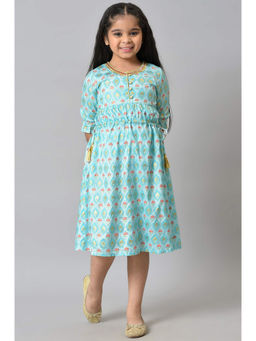 Aurelia - Girls Blue Floral Printed Liva Girls Dress