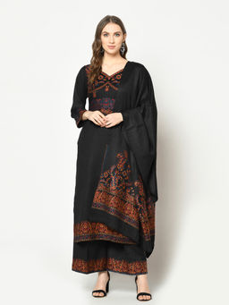 Safaa - Black Self Design Woollen Unstitched Dress Material (Set of 3)