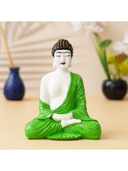 eCraftIndia - Green, & White Polyresin Handcrafted Meditating Buddha Statue