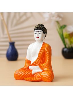 eCraftIndia - Orange, & White Polyresin Handcrafted Meditating Buddha Statue