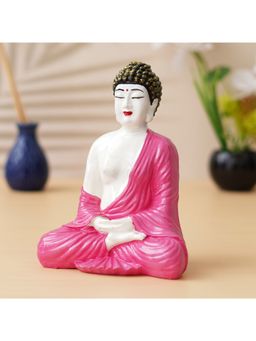 eCraftIndia - White & Pink Polyresin Handcrafted Meditating Buddha Statue