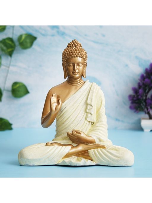 eCraftIndia Cream Polyresin Handcrafted Blessing Lord Buddha Idol