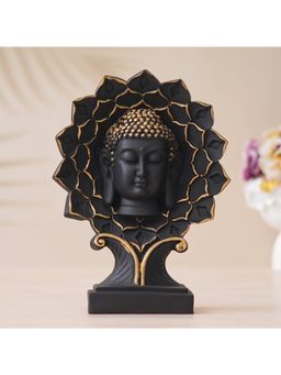 eCraftIndia - Black and Golden Polyresin Lord Buddha Face Statue on Lotus with Stand