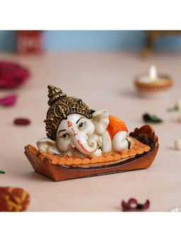 eCraftIndia - Orange Handcrafted Decorated Lord Ganesha Idol Sitting on Musical Instrument