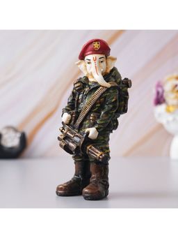 eCraftIndia - Polyresin Handcrafted Soldier Lord Ganesha Idol with Machine Gun