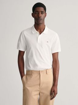 GANT - Men White Solid Collared Polo T-Shirt
