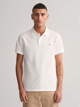 GANT - Men White Solid Collared Polo T-Shirt