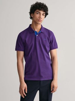 GANT - Men Purple Solid Collared Polo T-Shirt