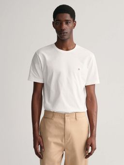 GANT - Men White Solid Round Neck T-Shirt