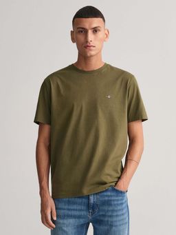 GANT - Men Olive Solid Round Neck T-Shirt