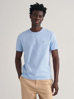 GANT - Men Blue Solid Round Neck T-Shirt