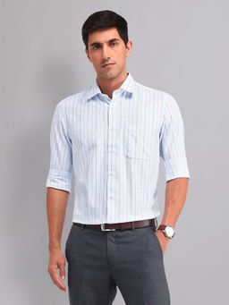 AD By Arvind - Blue Regular Fit Vertical Striped Shirt