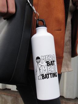 Indigifts - Mera Bat Meri Batting Quote Aluminium Water Bottle 750ml White