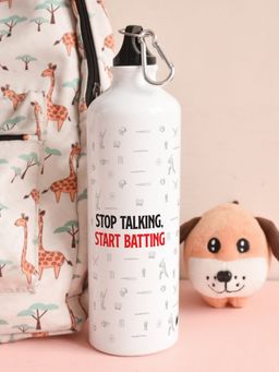 Indigifts - Stop Talking, Start Batting Cricket Quote Water Bottle 750ml White