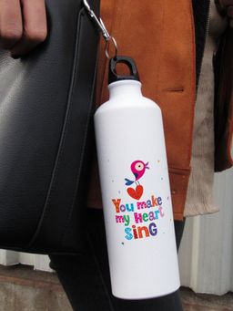 Indigifts - You Make My Heart Sing Valentines Quote Water Bottle 750Ml White