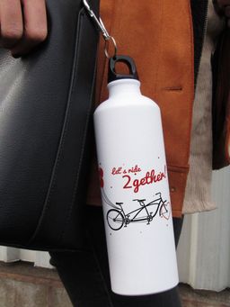 Indigifts - Lets Ride 2Gether Quote Watter Bottle 750Ml White, Valentine Gifts, Love Gift