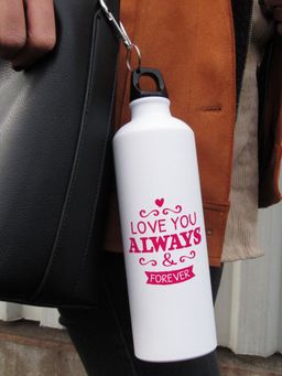 Indigifts - Love You Always forever Quote Watter Bottle 750Ml White, Valentine Gifts, Love Gift