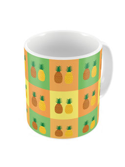 Indigifts - Quirky Gifts Pineapple Fruit On Colorful Checkered Coffee Mug 325ml Yellow & Orange