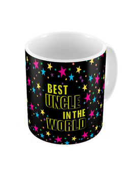 Indigifts - Best Uncle In The World Quote Colorful Star Pattern Black Coffee Mug 325ml