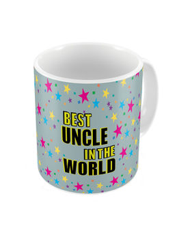 Indigifts - Best Uncle In The World Quote Colorful Star Pattern Grey Coffee Mug 325ml