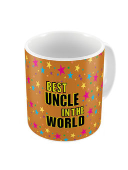Indigifts - Best Uncle In The World Quote Colorful Star Pattern Orange Coffee Mug 325ml