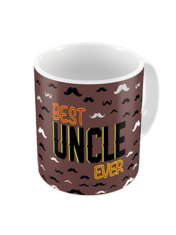 Indigifts - Best Uncle Ever Quote Moustache Pattern Brown Coffee Mug 325ml