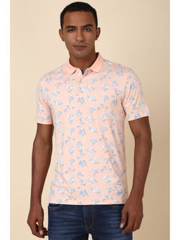 Allen Solly - Men Peach Floral Print Collar Neck Polo T-Shirt