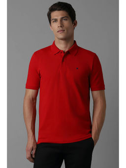 Louis Philippe - Men Red Solid Collar Neck Polo T-Shirt
