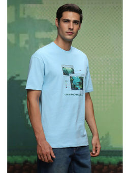 Louis Philippe - Men Blue Print Round Neck T-Shirt