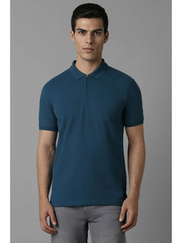 Louis Philippe - Men Blue Solid Collar Neck Polo T-Shirt