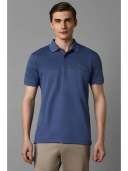 Louis Philippe - Men Blue Print Collar Neck Polo T-Shirt