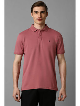 Louis Philippe - Men Pink Solid Collar Neck Polo T-Shirt