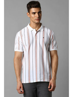 Louis Philippe - Men White Stripe Collar Neck Polo T-Shirt