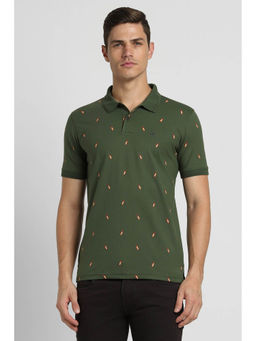 Peter England - Men Olive Print Polo Neck Polo T-Shirt