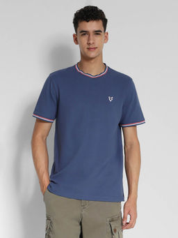 American Eagle - Men Blue Flex Pique T-Shirt