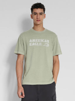 American Eagle - Men Green Logo Graphic Design T-Shirt
