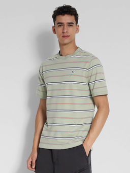 American Eagle - Men Green Flex Pique Stripe T-Shirt