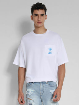 American Eagle - Men White Oversized Logo Graphic T-Shirt