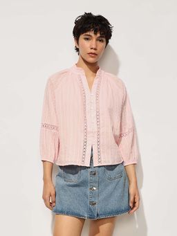 ONLY - Pink Frill Trimmed Lace Top