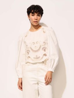 ONLY - White Embroidered Poplin Top