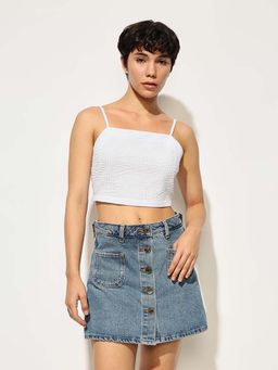 ONLY - Blue Seersucker Cropped Top