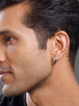 GIVA - 925 Oxidised Silver GeoGlint Hoop Earring For Men
