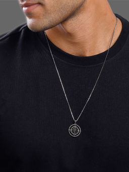 GIVA - 925 Silver Black Rhodium Vintage Compass Pendant With Box Chain For Men